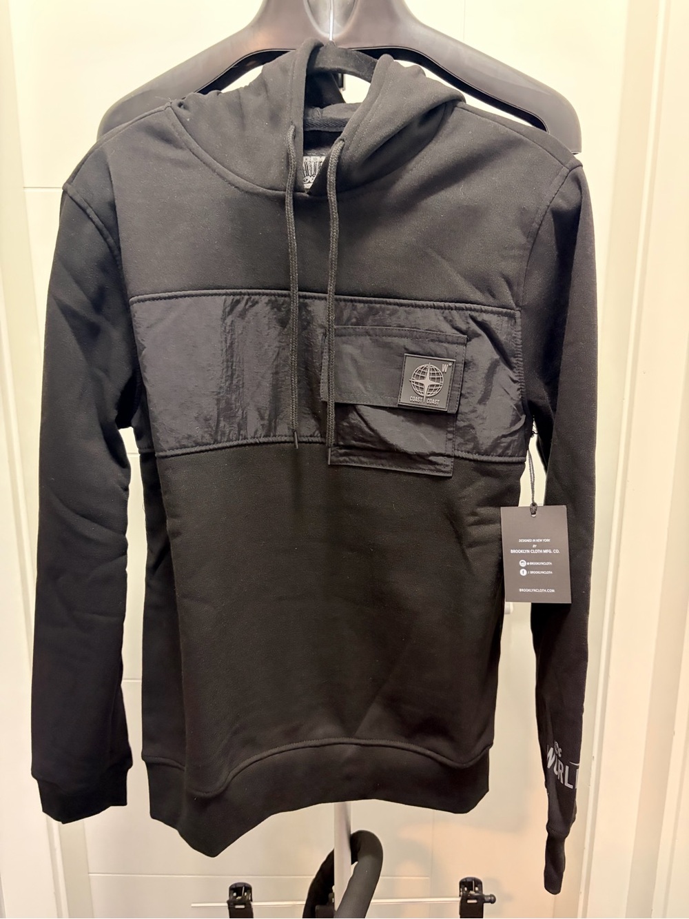 Brooklyn Cloth Black Pullover Hoodie with Chest Pocket